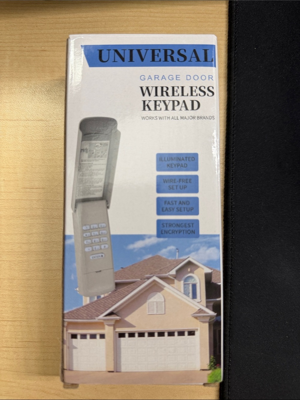 Universal Beige Wireless Garage Door Keypad with Blue Accents